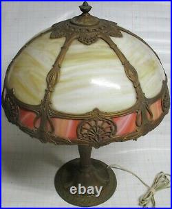 Antique Victorian Art Nouveau 12 Panel Slag Glass Table Lamp