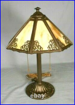 Antique Victorian Art Nouveau 6 Panel Slag Glass Double Socket Lamp