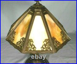 Antique Victorian Art Nouveau 6 Panel Slag Glass Double Socket Lamp