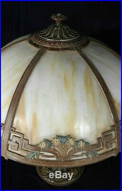 Antique Victorian Art Nouveau 6 Panel Stained Slag Glass Lamp A&r Co