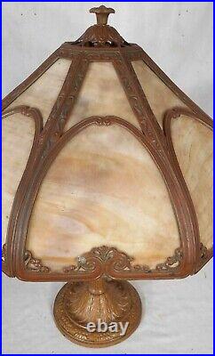 Antique Victorian Art Nouveau 8 Panel Slag Glass Lamp