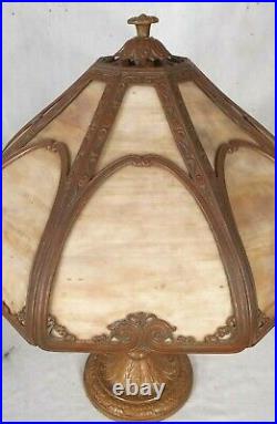 Antique Victorian Art Nouveau 8 Panel Slag Glass Lamp