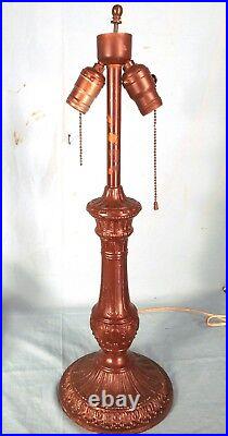 Antique Victorian Art Nouveau Caramel Stained Slag Glass 6 Panel Column Lamp