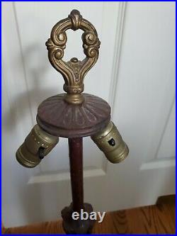 Antique Victorian Art Nouveau Stained Slag Glass Double Socket Lamp Base #2