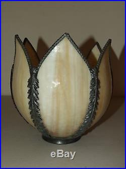Antique Victorian Caramel Marble Slag Glass Six Panel Tulip Lamp Shade Globe