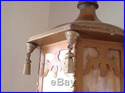 Antique Victorian Carmel & Blue Slag Glass Arts & Crafts Hanging Lamp