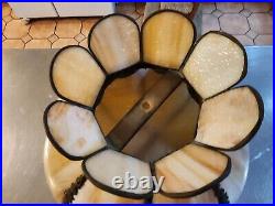 Antique Victorian Flower 8-Panel Swag Stained Slag Glass Hanging Lamp Shade 17