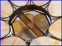 Antique Victorian Flower 8-Panel Swag Stained Slag Glass Hanging Lamp Shade 17