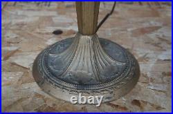 Antique Victorian French Neoclassical Gold 2 Light Slag Glass Cast Iron Lamp 24