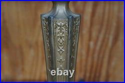 Antique Victorian French Neoclassical Gold 2 Light Slag Glass Cast Iron Lamp 24