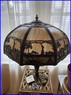 Antique Victorian Glass Large 8 Panel Slag Lamp Coming into America Liberty