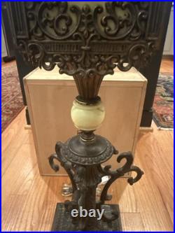 Antique Victorian Gothic Slag Glass Lantern Bronze Marble Base Uranium Neck Ball