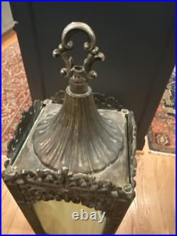 Antique Victorian Gothic Slag Glass Lantern Bronze Marble Base Uranium Neck Ball