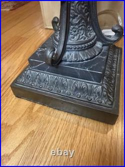Antique Victorian Gothic Slag Glass Lantern Bronze Marble Base Uranium Neck Ball