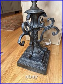 Antique Victorian Gothic Slag Glass Lantern Bronze Marble Base Uranium Neck Ball