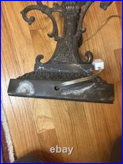 Antique Victorian Gothic Slag Glass Lantern Bronze Marble Base Uranium Neck Ball