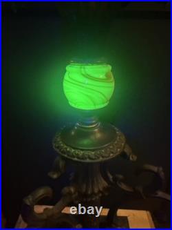 Antique Victorian Gothic Slag Glass Lantern Bronze Marble Base Uranium Neck Ball