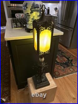 Antique Victorian Gothic Slag Glass Lantern Bronze Marble Base Uranium Neck Ball