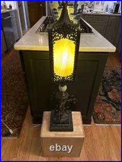 Antique Victorian Gothic Slag Glass Lantern Bronze Marble Base Uranium Neck Ball
