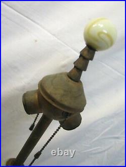 Antique Victorian Green Marble Onyx Slag Glass Table Lamp Lions Paw Feet Ornate
