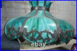 Antique Victorian Green Slag Glass Swag Light Chandelier Lamp Shade 23