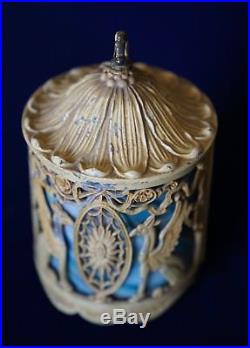 Antique Victorian Lamp Griffin Metal & Blue Slag Glass Table Lantern
