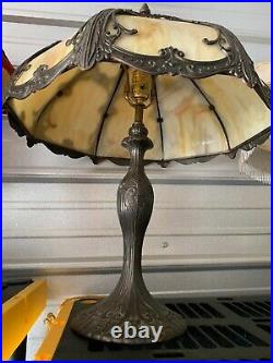 Antique Victorian Neoclassical Slag Glass Cast Iron Lamp