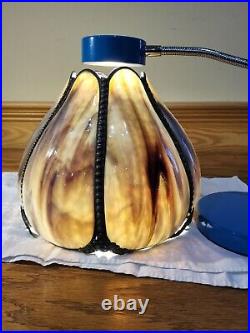 Antique Victorian Purple Streaks Bent Slag Glass Shade Table Lamp Light