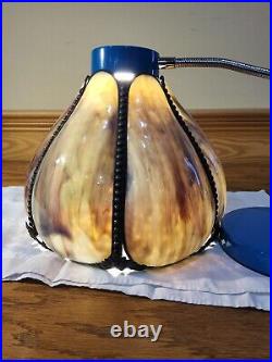 Antique Victorian Purple Streaks Bent Slag Glass Shade Table Lamp Light