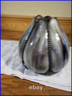 Antique Victorian Purple Streaks Bent Slag Glass Shade Table Lamp Light