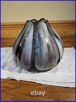 Antique Victorian Purple Streaks Bent Slag Glass Shade Table Lamp Light