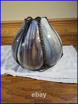 Antique Victorian Purple Streaks Bent Slag Glass Shade Table Lamp Light