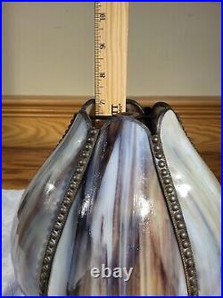 Antique Victorian Purple Streaks Bent Slag Glass Shade Table Lamp Light