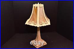 Antique Victorian Slag Glass Shade Table Lamp Cast Iron Original Boudoir no cord