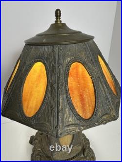 Antique Victorian Slag Glass Table Lamp with Night Light 17 Heavy Spelter Metal