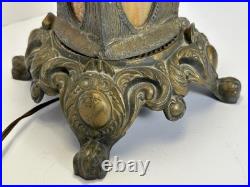 Antique Victorian Slag Glass Table Lamp with Night Light 17 Heavy Spelter Metal