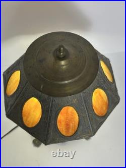 Antique Victorian Slag Glass Table Lamp with Night Light 17 Heavy Spelter Metal