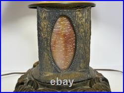 Antique Victorian Slag Glass Table Lamp with Night Light 17 Heavy Spelter Metal