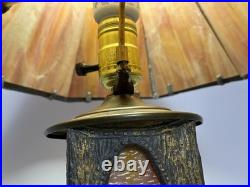 Antique Victorian Slag Glass Table Lamp with Night Light 17 Heavy Spelter Metal