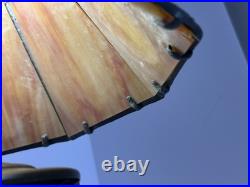 Antique Victorian Slag Glass Table Lamp with Night Light 17 Heavy Spelter Metal