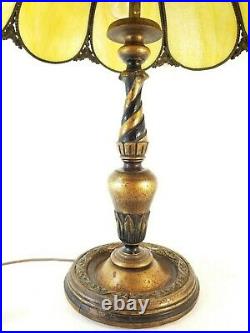 Antique Victorian Tulip Lamp Leaded Stained Swirled Slag Glass Bent Curved 25