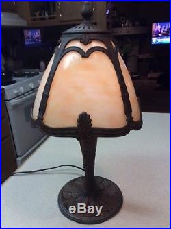 Antique Vintage 4 Panel Curved Slag Glass Lamp Dome Shade Marked 17 Restoration