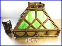 Antique Vintage ARTS & CRAFTS Mission Slag Glass Panel Iron Lamp Light Shade