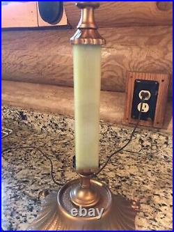 Antique Vintage Art Deco Jadeite Slag Glass Table Lamp Akro Agate Arm Floral