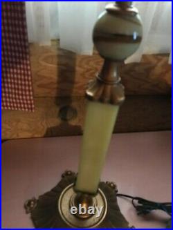 Antique Vintage Art Deco Jadeite Slag Glass Table Lamp Akro Agate Arm Floral