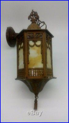 Antique Vintage Art Deco Slag Glass Light Fixture Pendant Lamp