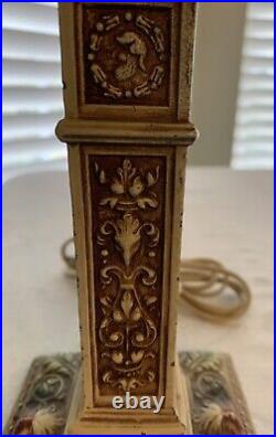 Antique Vintage Art Nouveau 4 Panel Caramel Slag Glass Boudoir Table Lamp