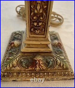 Antique Vintage Art Nouveau 4 Panel Caramel Slag Glass Boudoir Table Lamp
