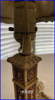 Antique Vintage Art Nouveau 4 Panel Caramel Slag Glass Boudoir Table Lamp
