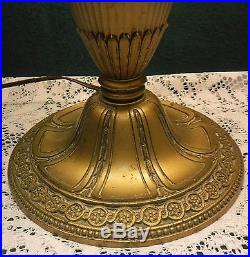 Antique Vintage Art Nouveau Bent Carmel Slag Glass Table Lamp B&H, Handel Era